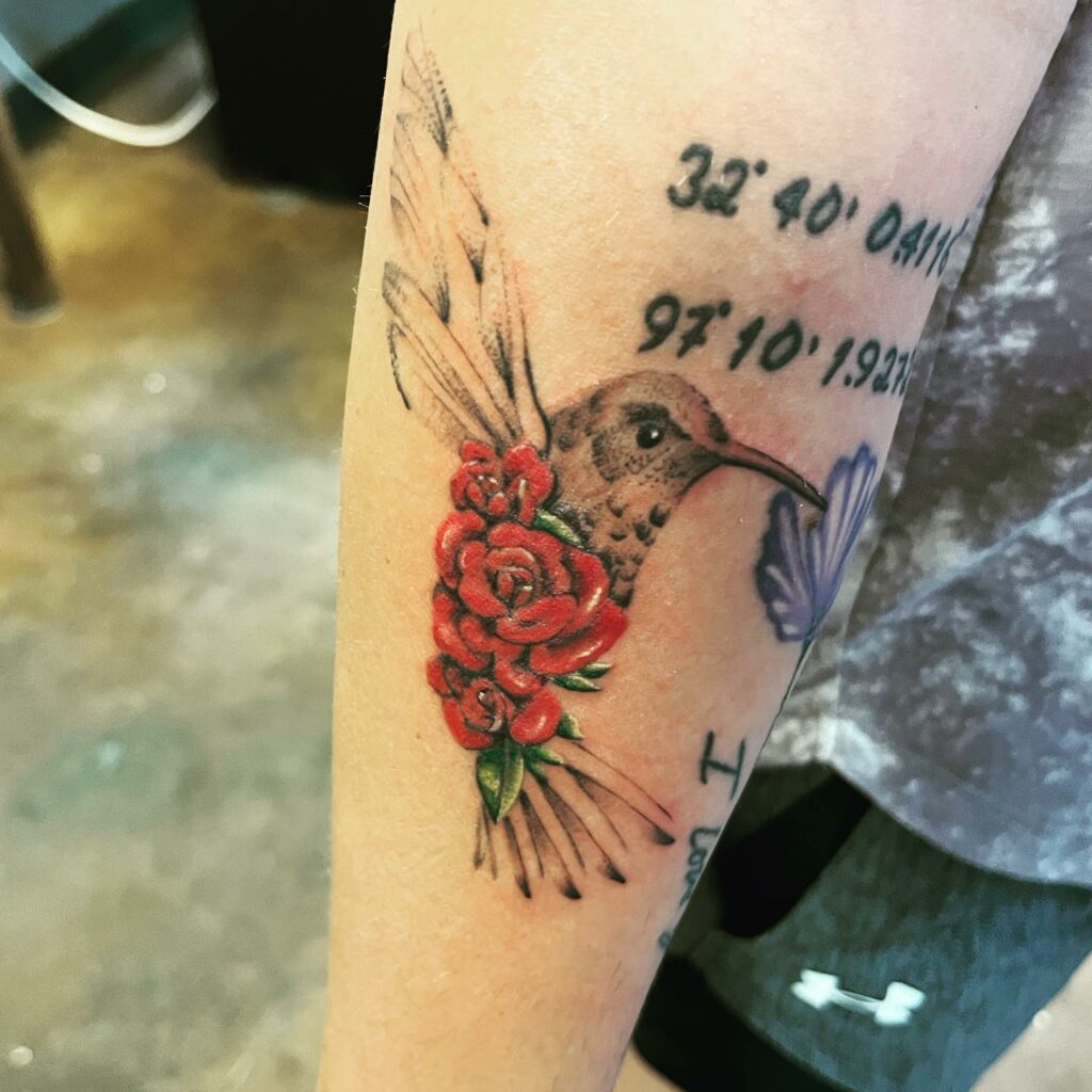Rose and Hummingbird Tattoo