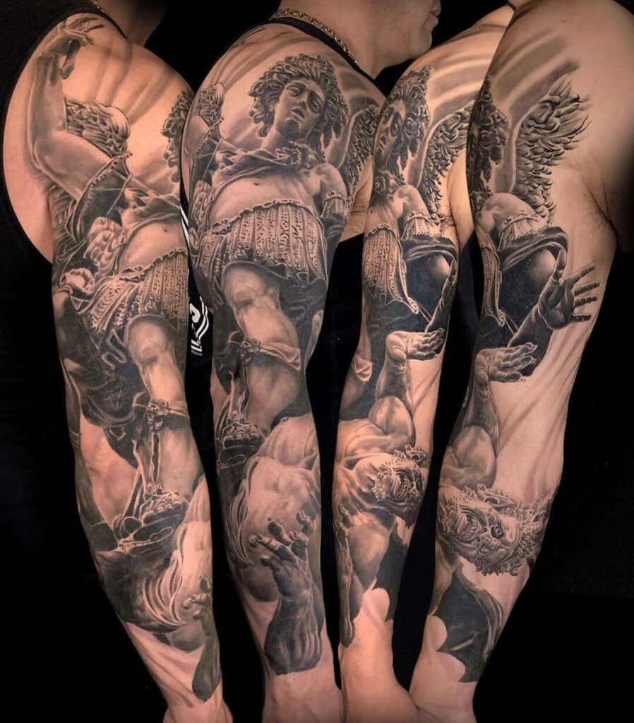 Saint Michael Sleeve Tattoo