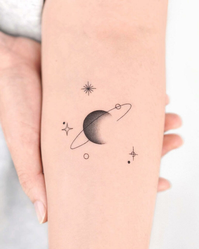 Saturn And Star Tattoo