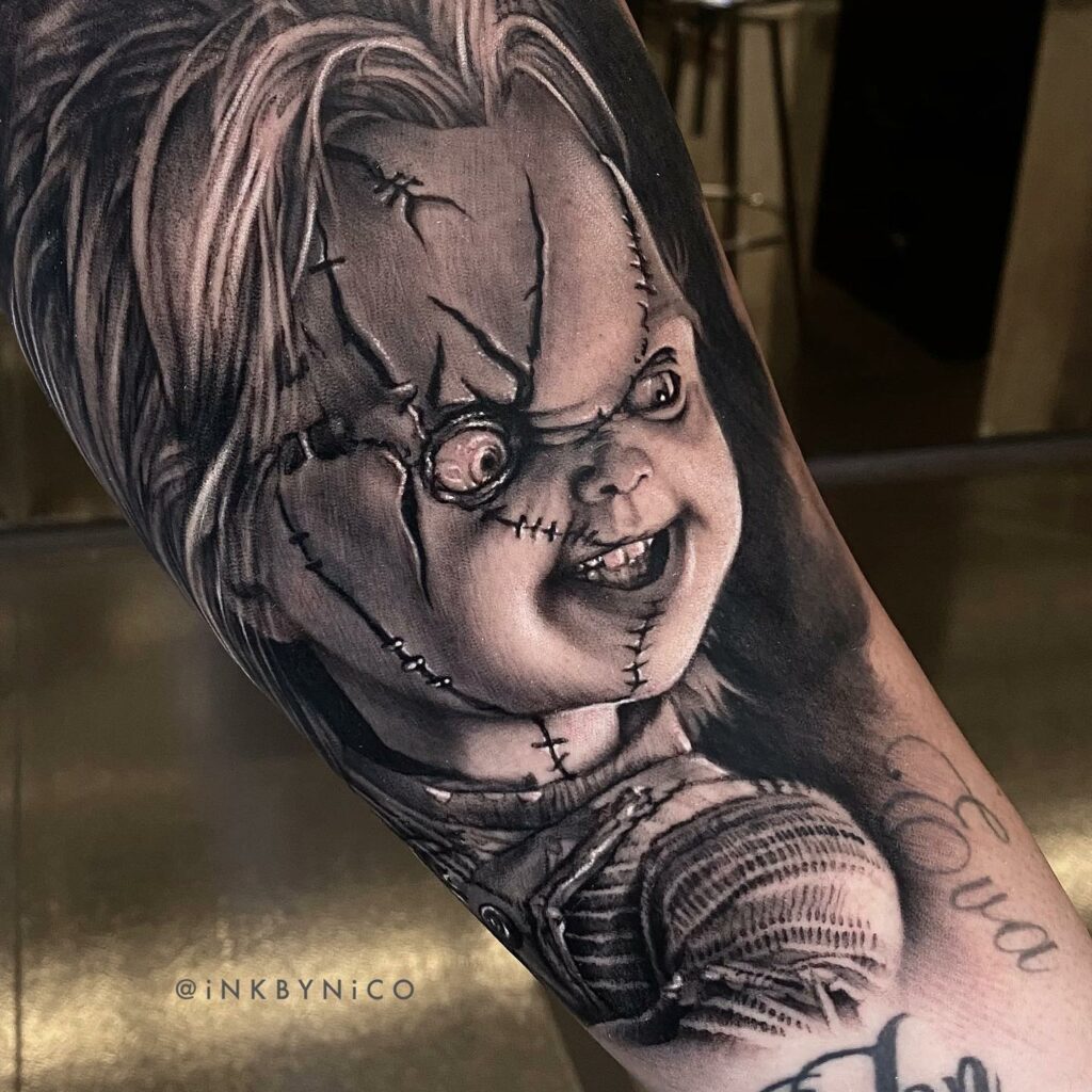 BRIDE OF CHUCKY TIFFANY INSPIRED TATTOO DM ME TATTOOS  AND PIERCINGS  chuckydoll chucky  chuckysbride heart  Instagram