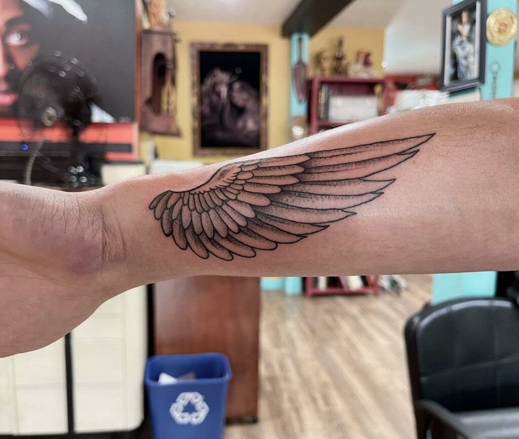 Semi-Realistic Angel Wings Tattoos