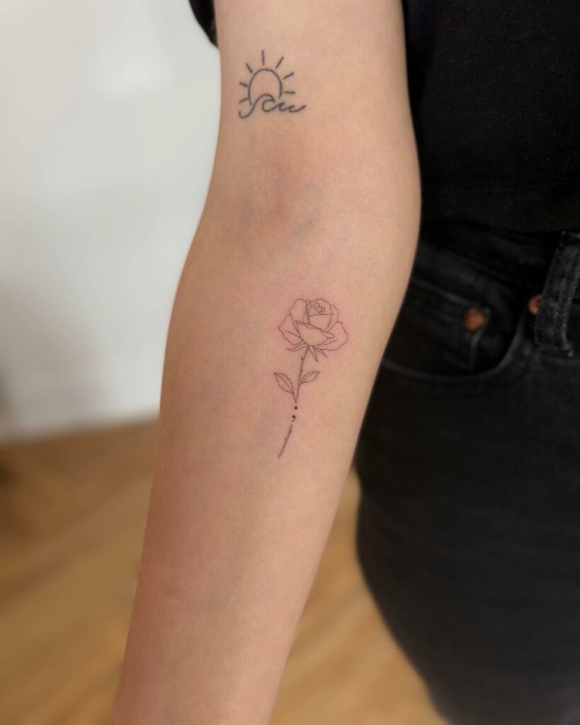 Semicolon Black Rose Tattoo