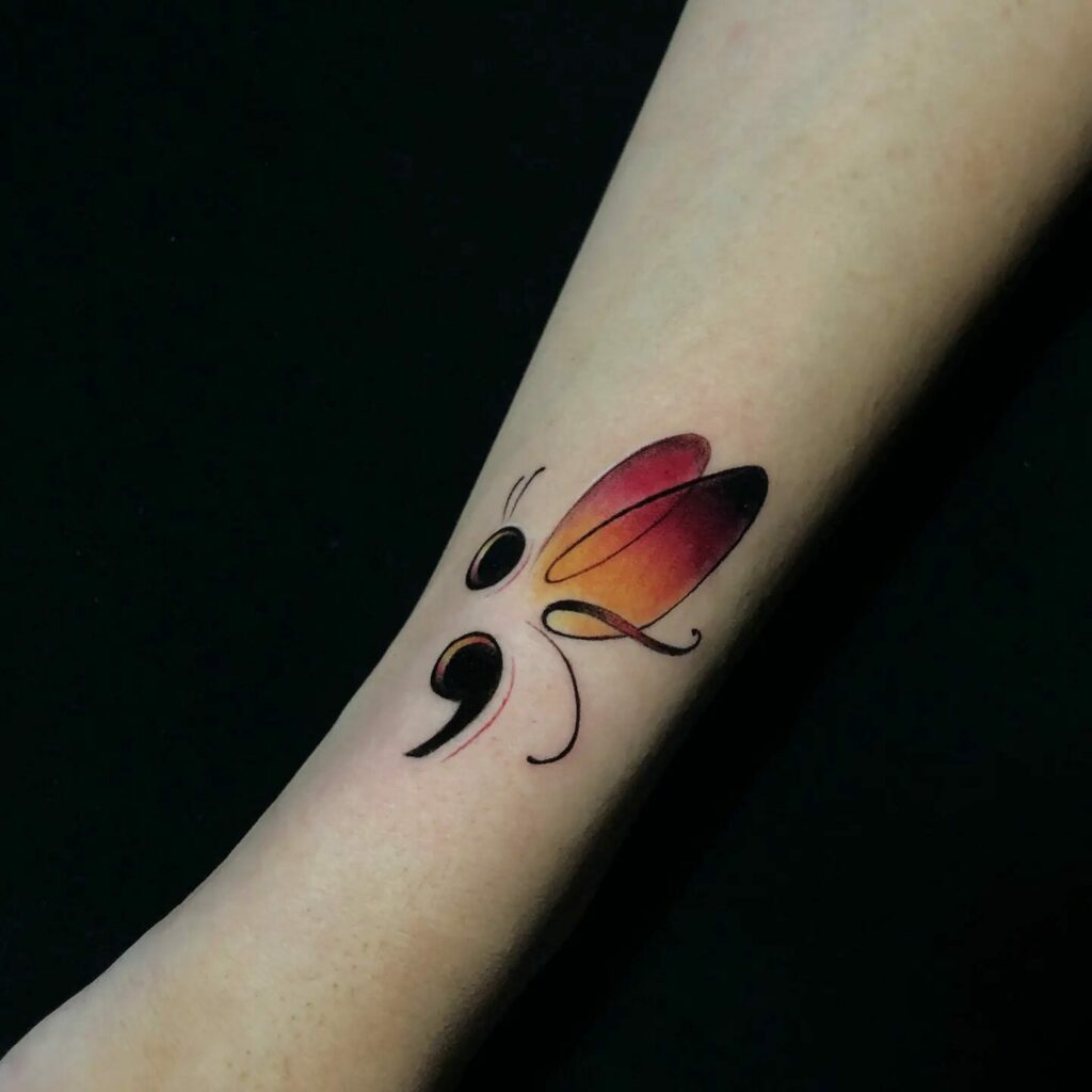 Semicolon Butterfly Tattoo For Girls