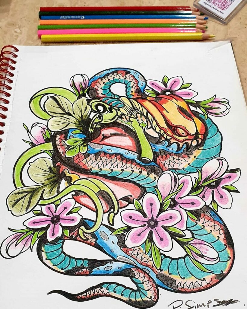 Serpent Creature Coloring Page Tattoo