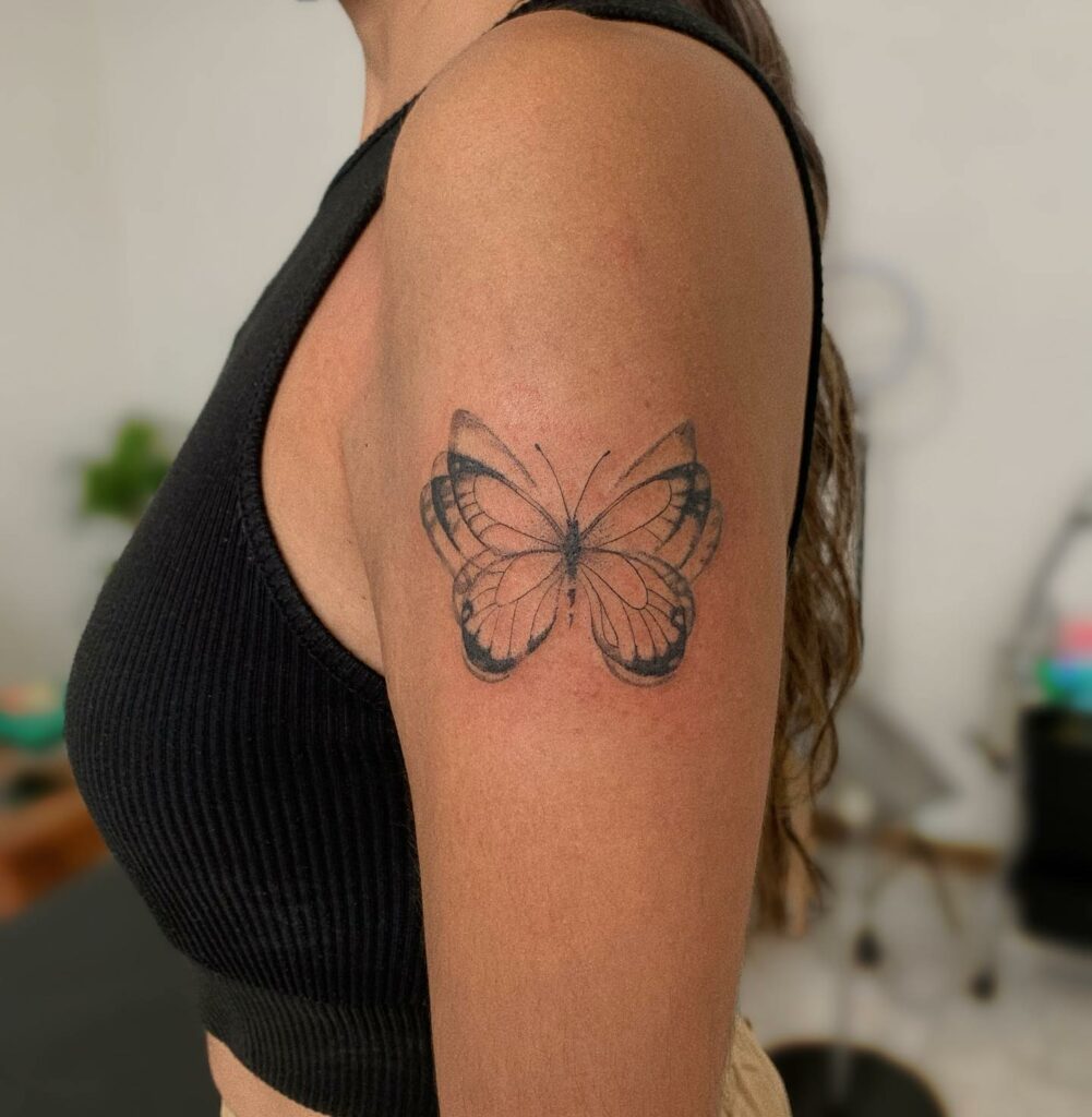 Shading Butterfly Tattoo With Quotes