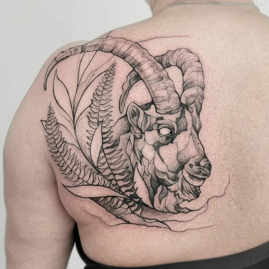She-goat Capricorn Tattoo On Back