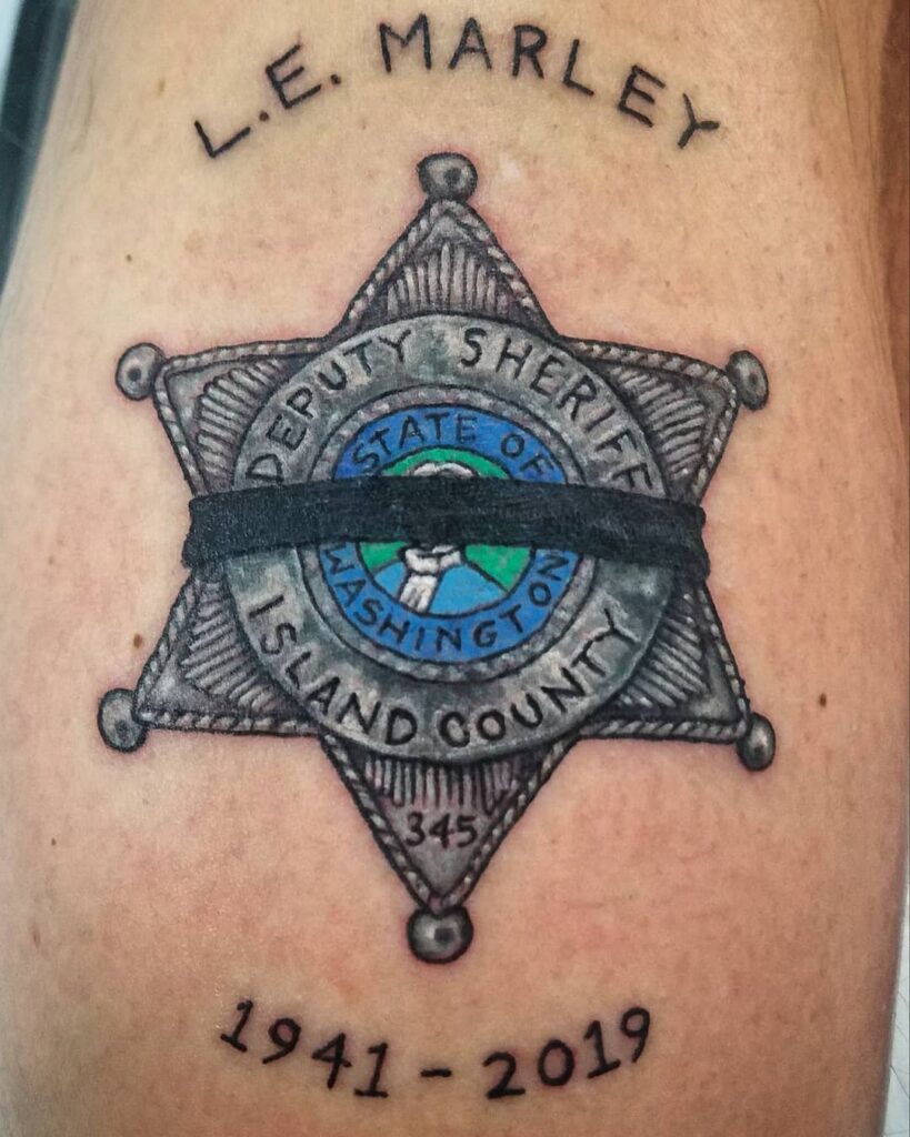 Bicycle Tattoo  Piercing  Repost from chopztattoo First badge tattoo a  memorial tattoo for his father southbend southbendart southbendtattoos  indiana indianatattoo police policebadge policetattoo  policebadgetattoo memorialtattoo 