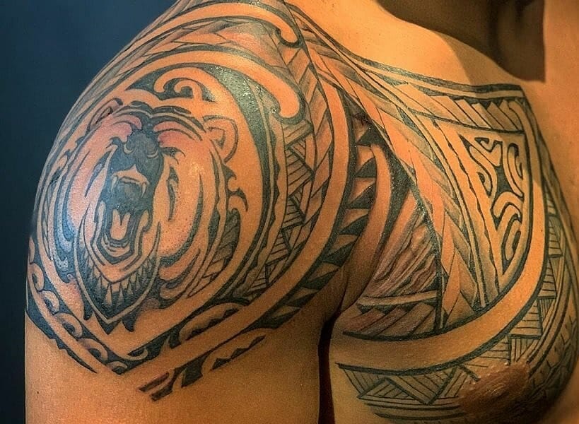 Shoulder Grizzly Bear Tribal Tattoo