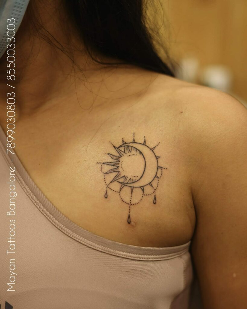 Shoulder Mandala Sun And Moon Tattoo