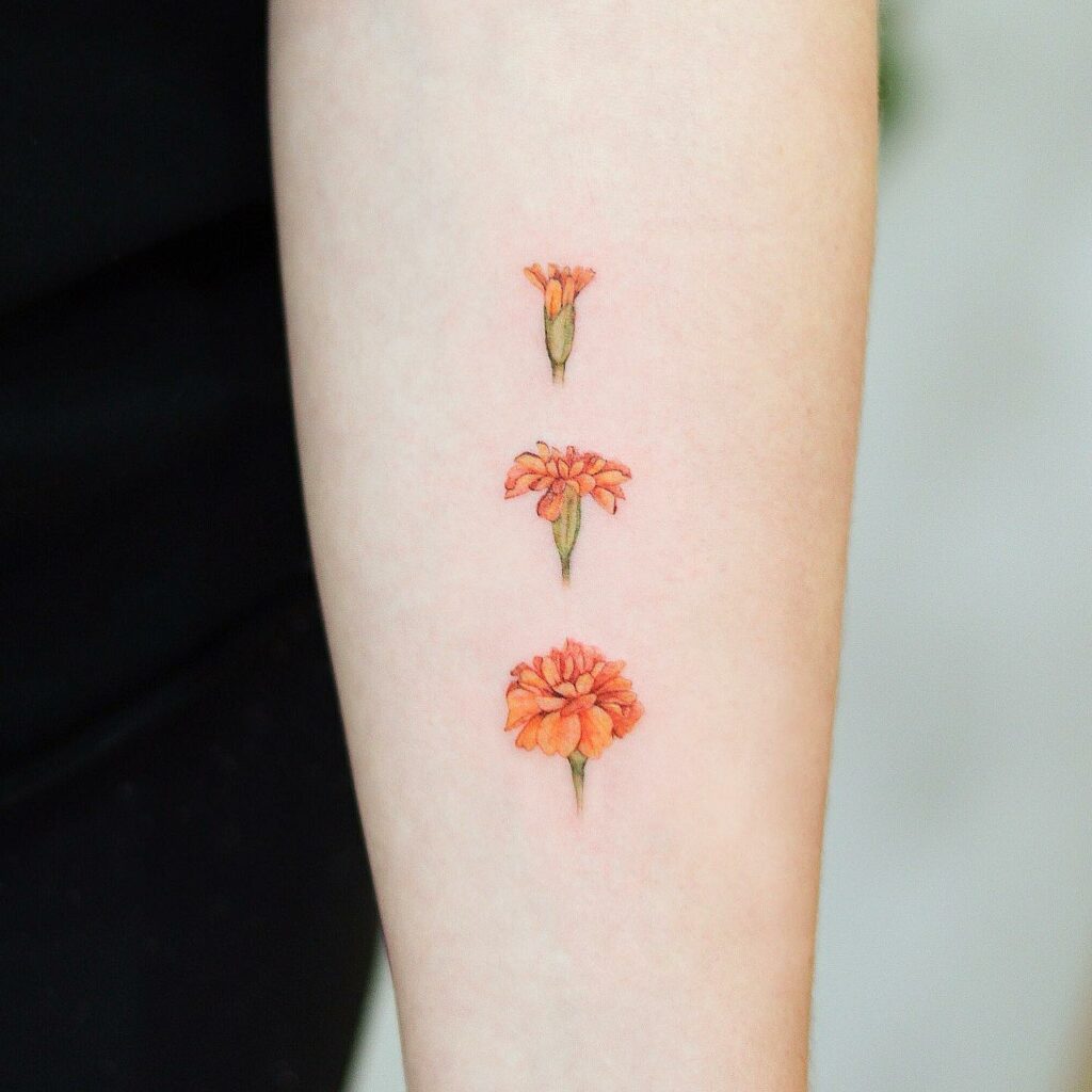 Simple And Minimal Marigold Flower Tattoo Ideas