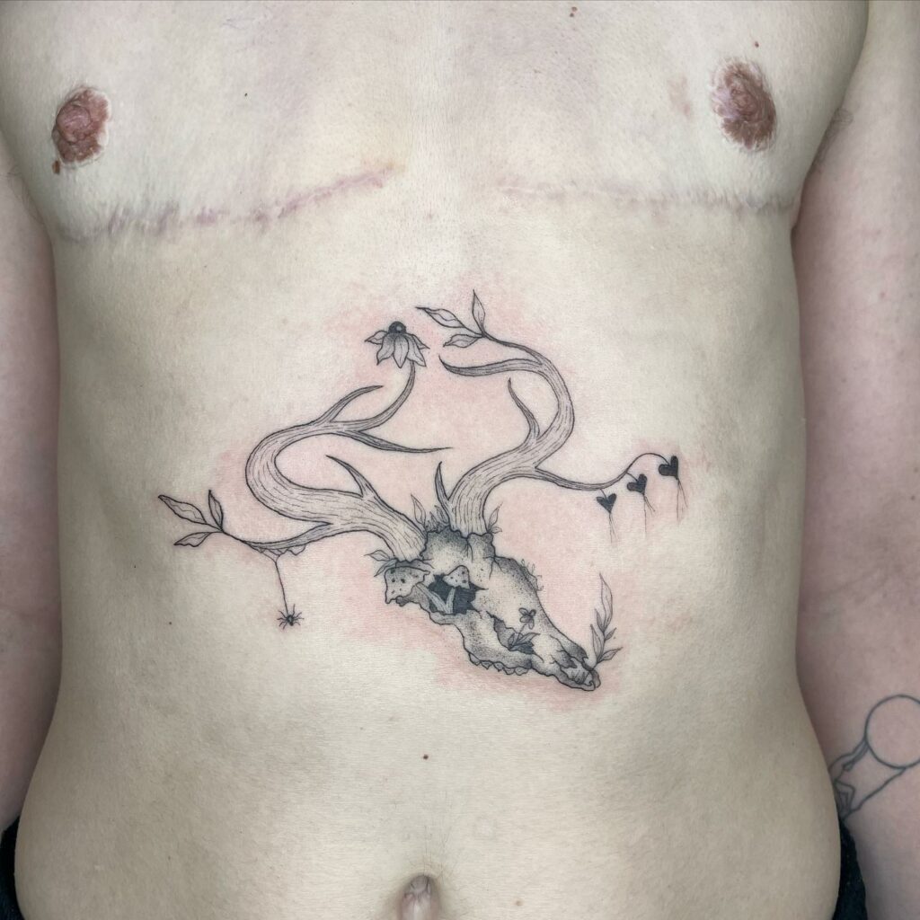 Simple Skull Stomach Tattoo