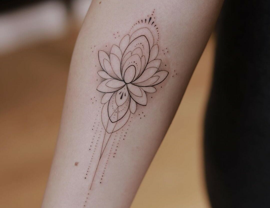 Single needle flower tattoo on the wrist