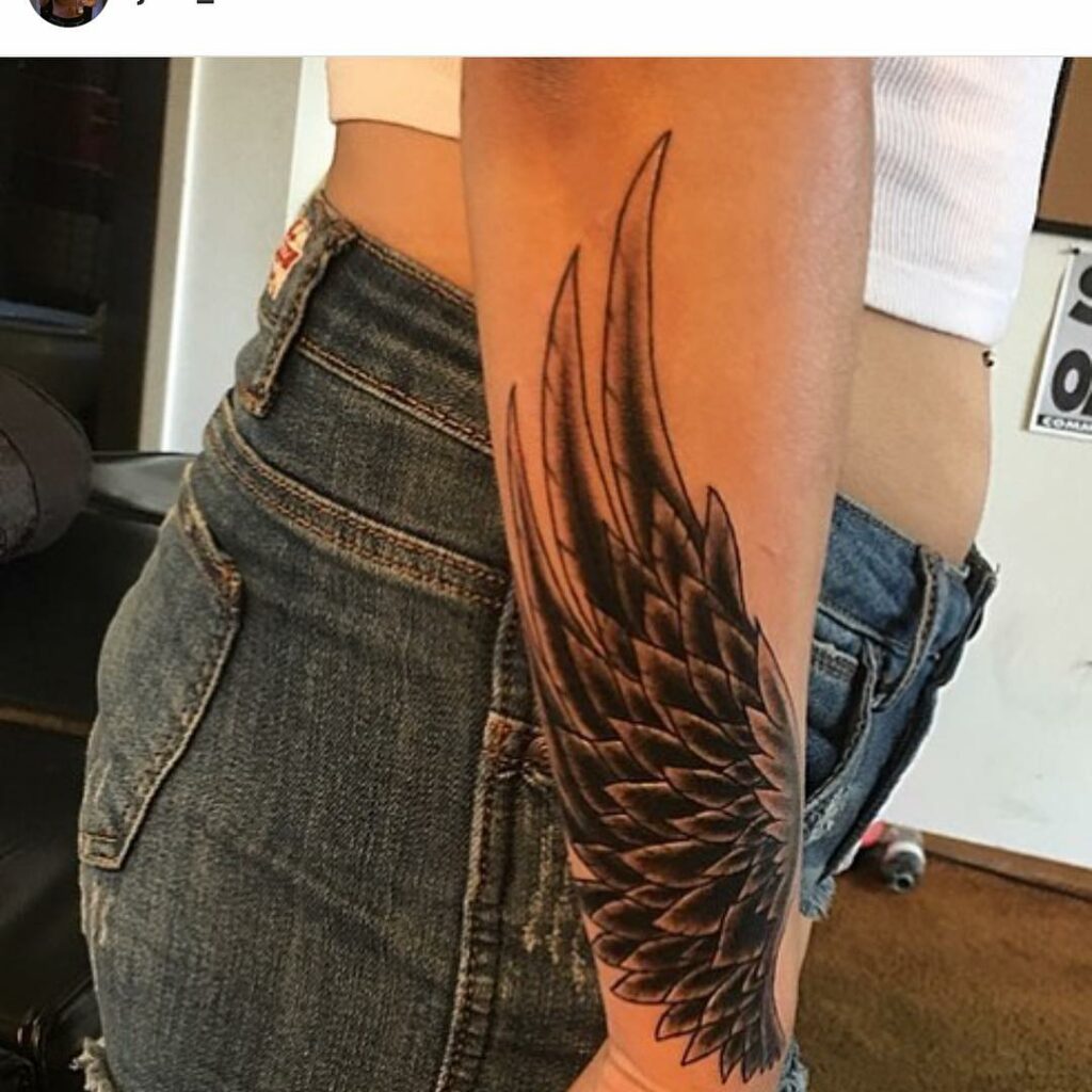 Angel Wings Arm Tattoo  Cool forearm tattoos Wing tattoo men Forearm  tattoo men