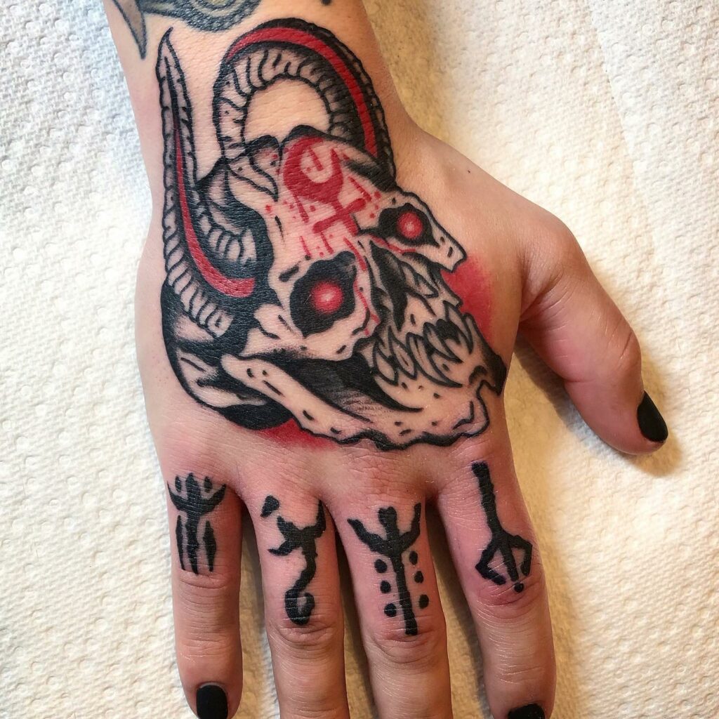 Skeleton Of Face Hand Tattoo with Snakes
