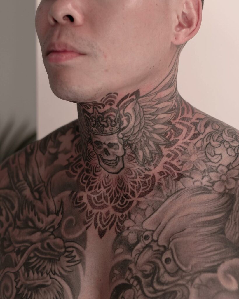 Skull Crown Neck Tattoo Designs