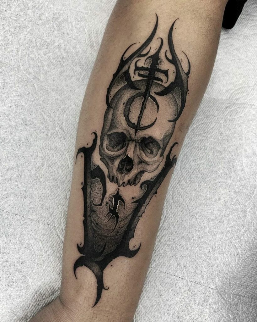 Skull Sword Knife Tattoo
