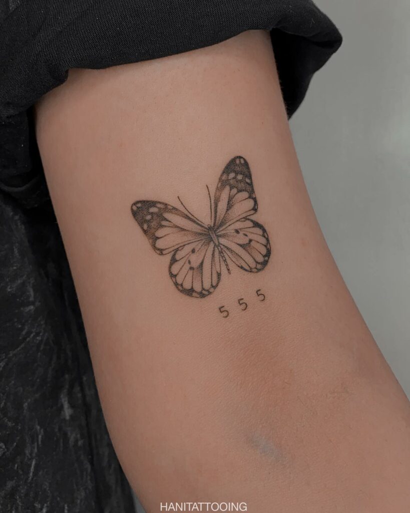 Small Butterfly Tattoo With Number