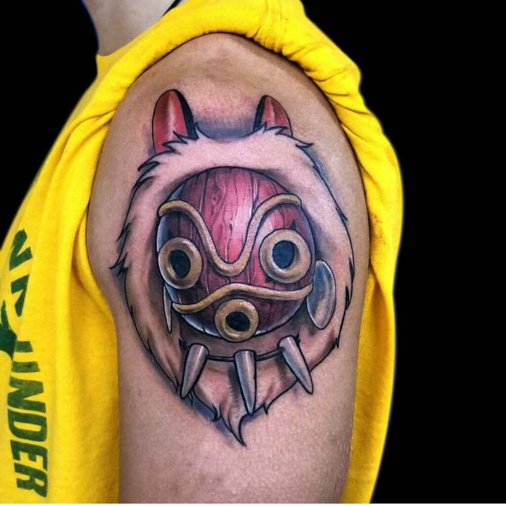 Small Colorful Princess Mononoke Wolf Tattoo