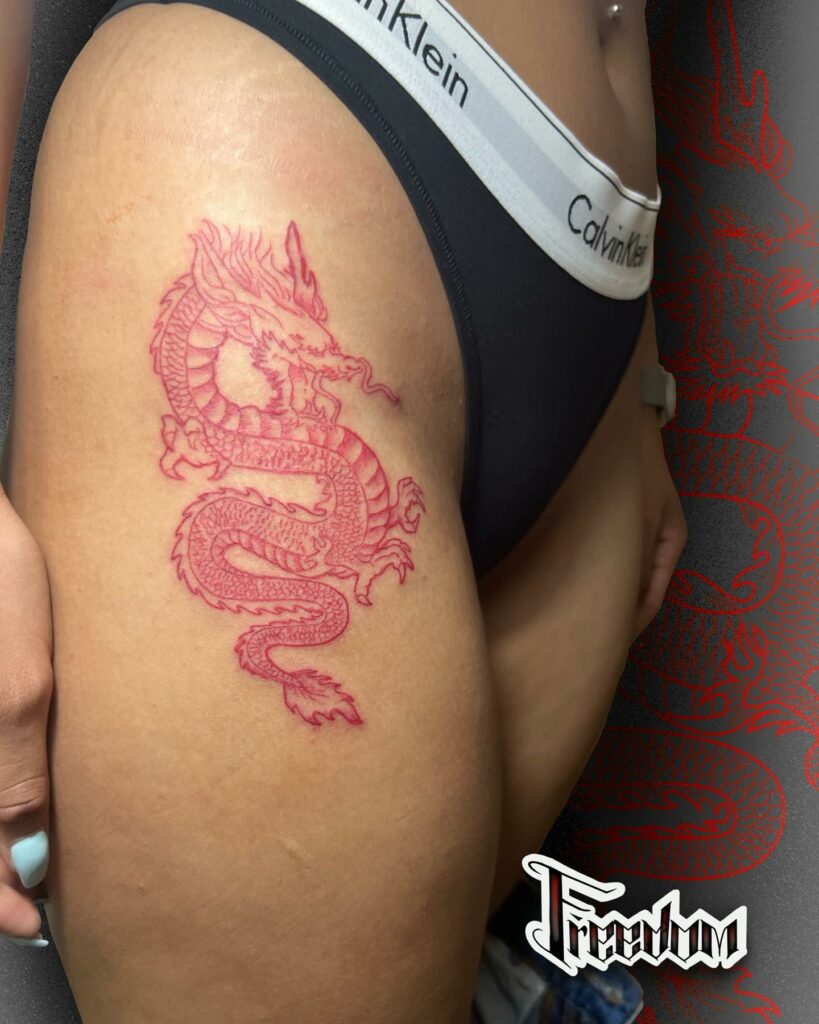 Red Hip Dragon by tattooist Arang Eleven  Tattoogridnet