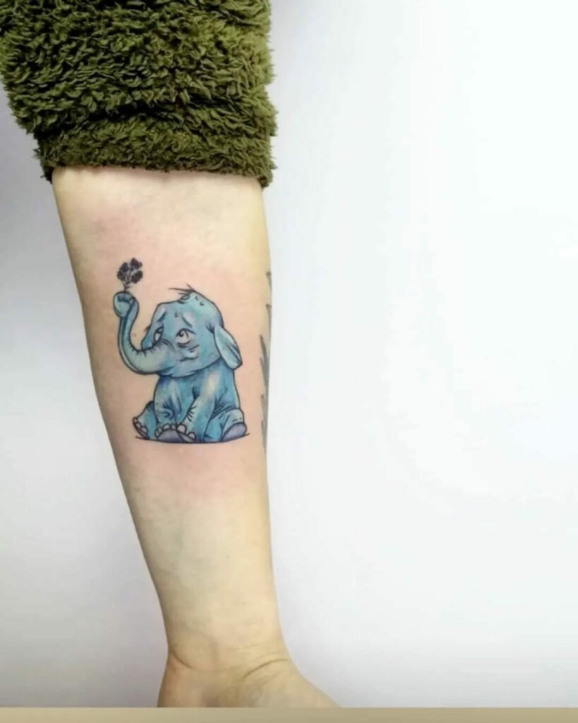 Small Elephant Tattoo With Flowers
