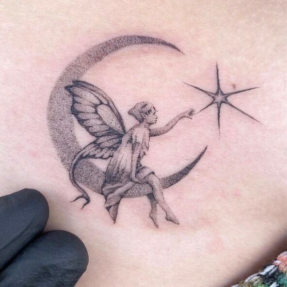 Angel Fairy On Half Moon Temporary Waterproof Tattoo For Men and Women  Temporary Tattoos