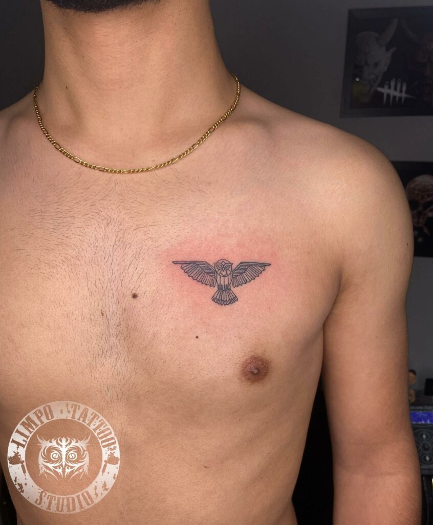Small Owl Tattoo On Chests