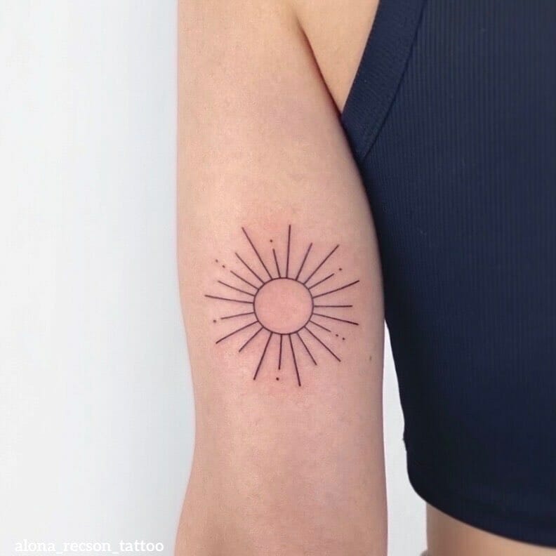 Grey Sun Rays Tattoo On Back