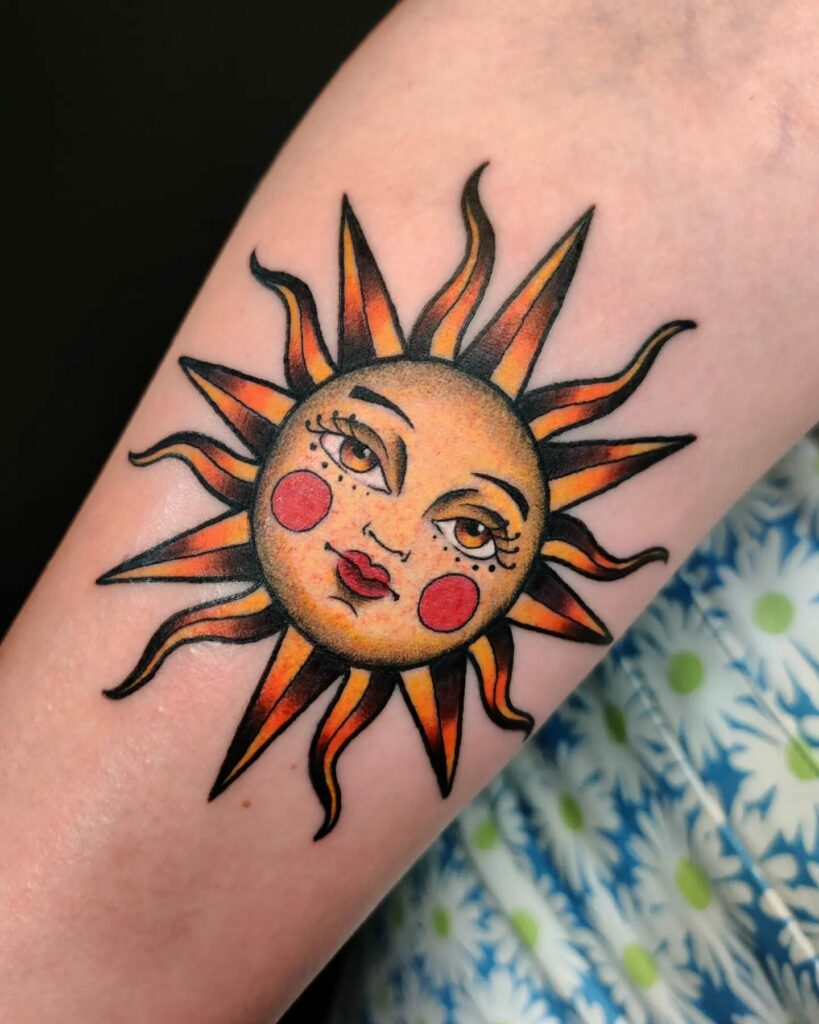 Sticker Of Tattoo In Traditional Style Of A Sun With Face Royalty Free SVG  Cliparts Vectors And Stock Illustration Image 146866794