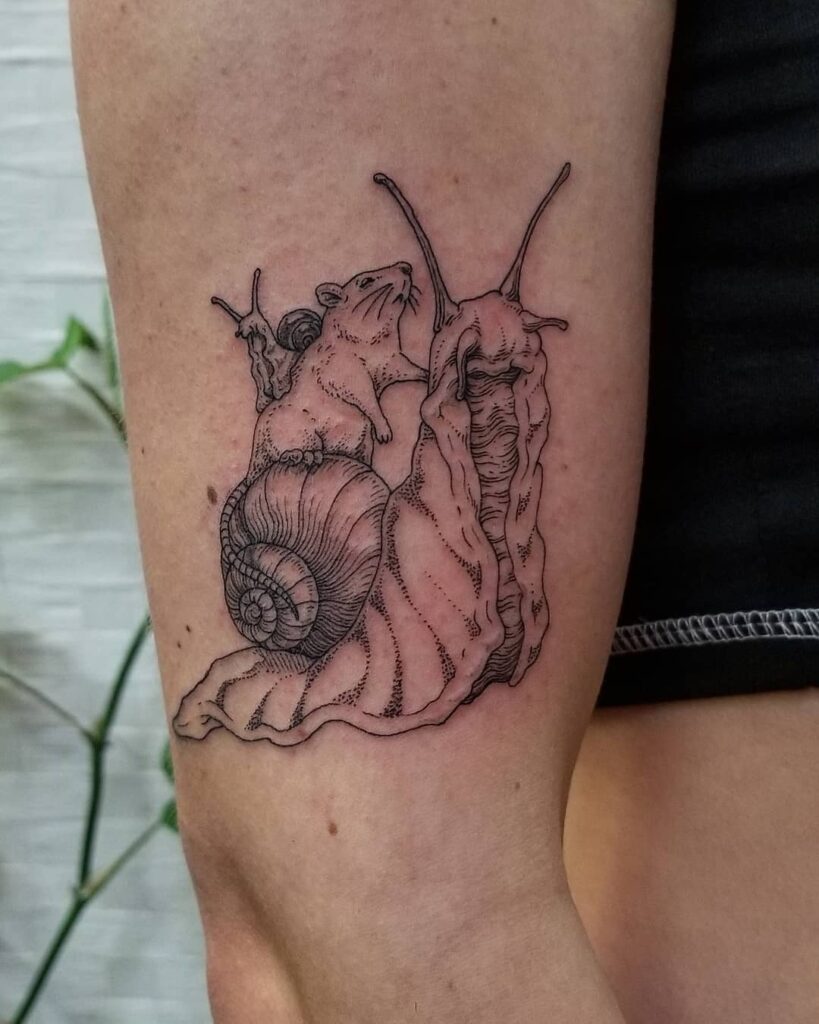 Snail with crystals  Tattoo Abyss Montreal