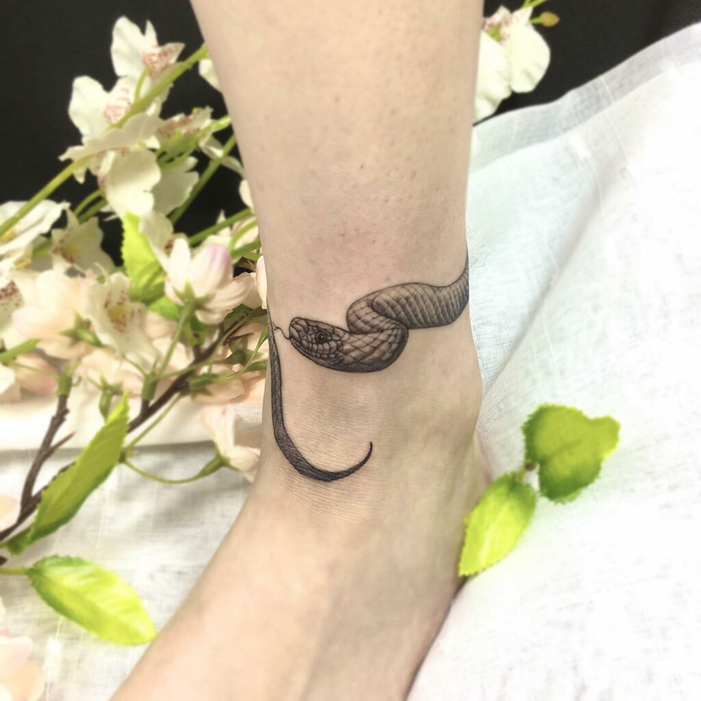 Snake Around The Ankle Tattoo