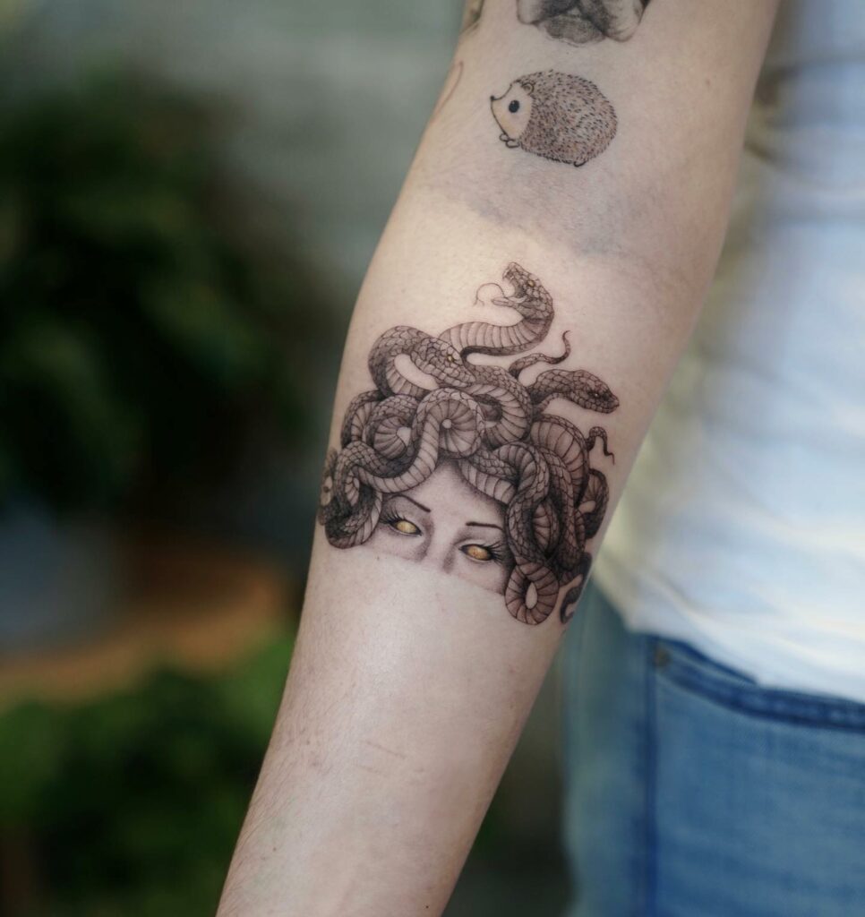 Snake-Haired Woman Medusa Half Tattoo