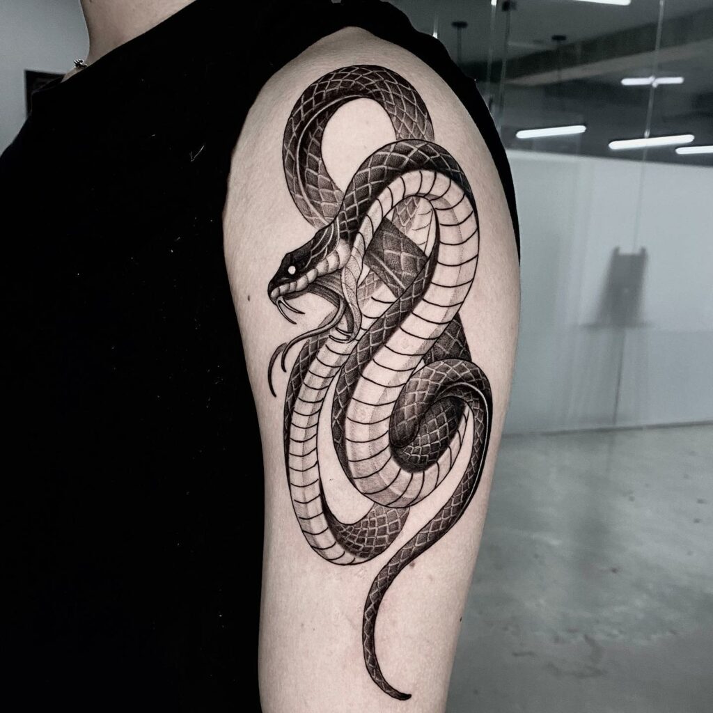 Snake Half Sleeve Upper Arm Tattoo