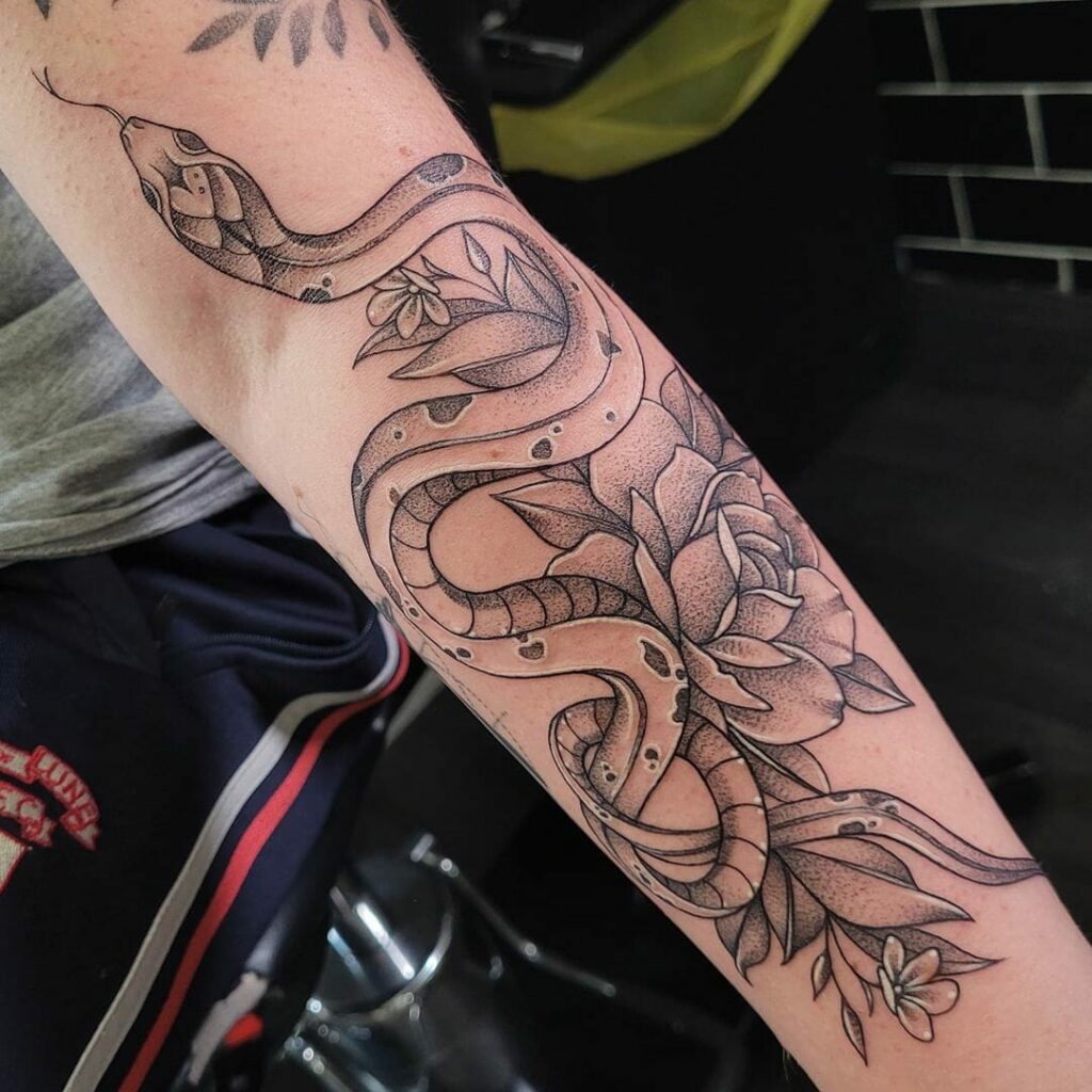 Swimming shark on my inner elbow from the last Friday the 13th Designed  and tattooed by Tim Hendricks at Classic Tattoo in Fullerton CA  rtattoos