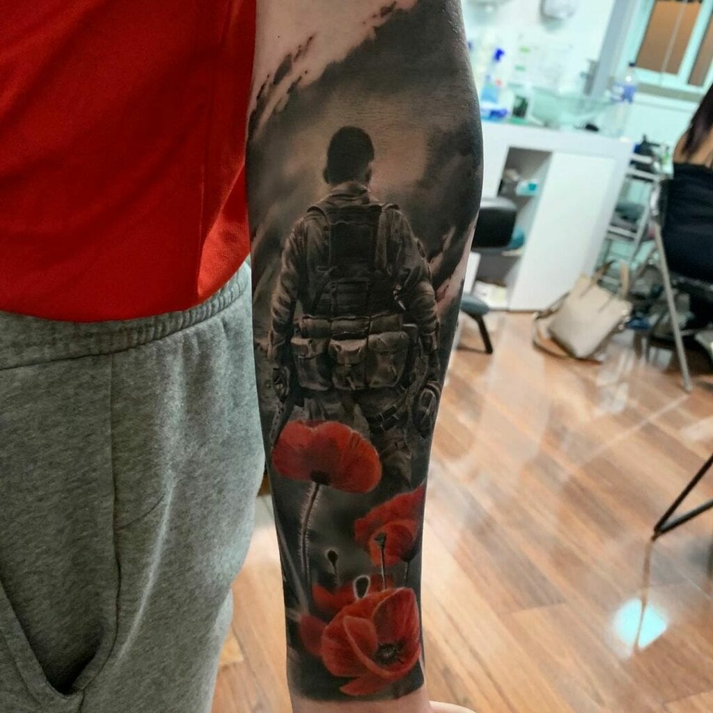 Soldier in the Battlefield Army Tattoo