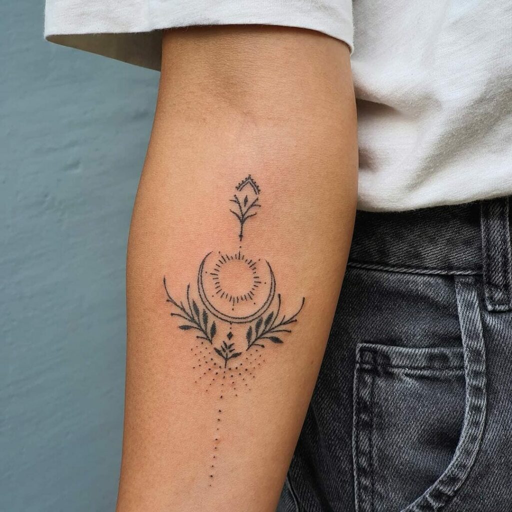 Sparkling Small Sun and Moon Tattoo
