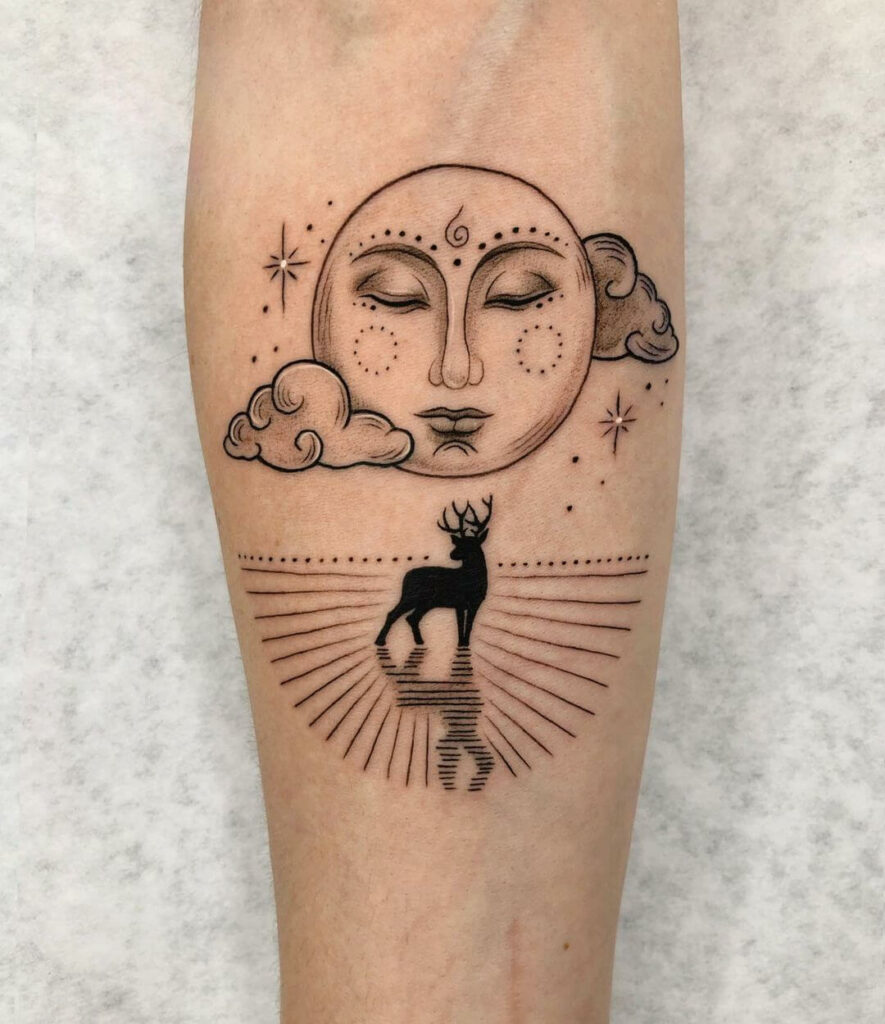 Stag And Moon Zen Tattoo