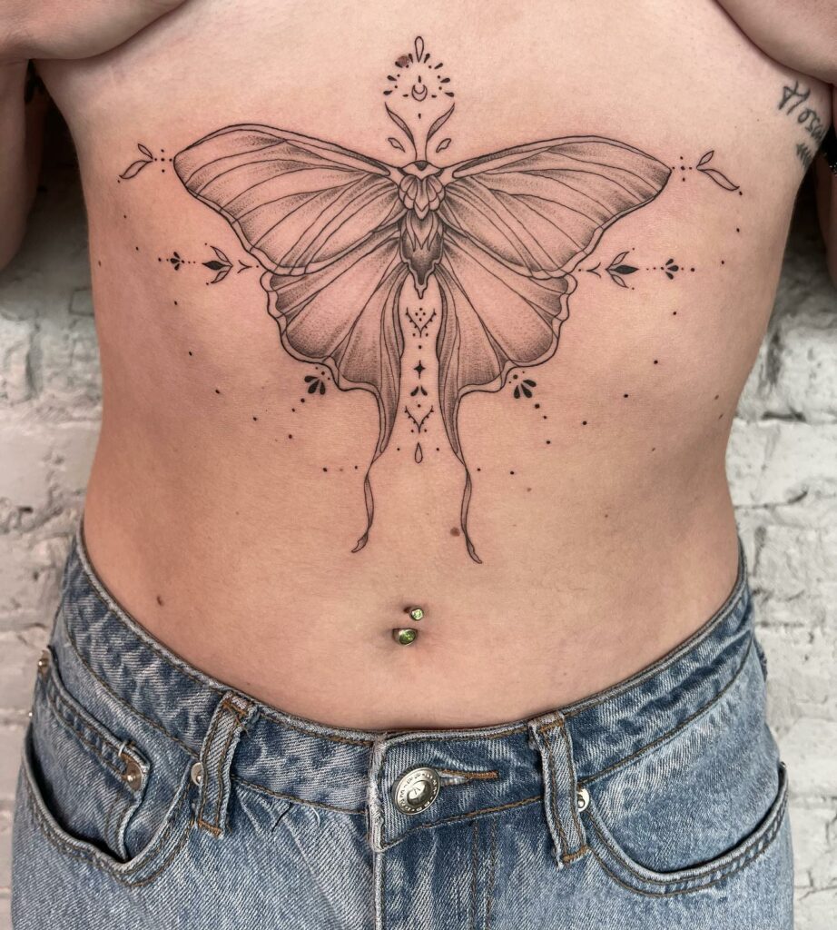 Sternum Tattoo Designs With Moth Motif