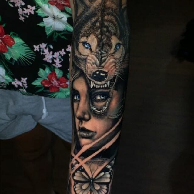 Strong Wolf-Woman Tattoo