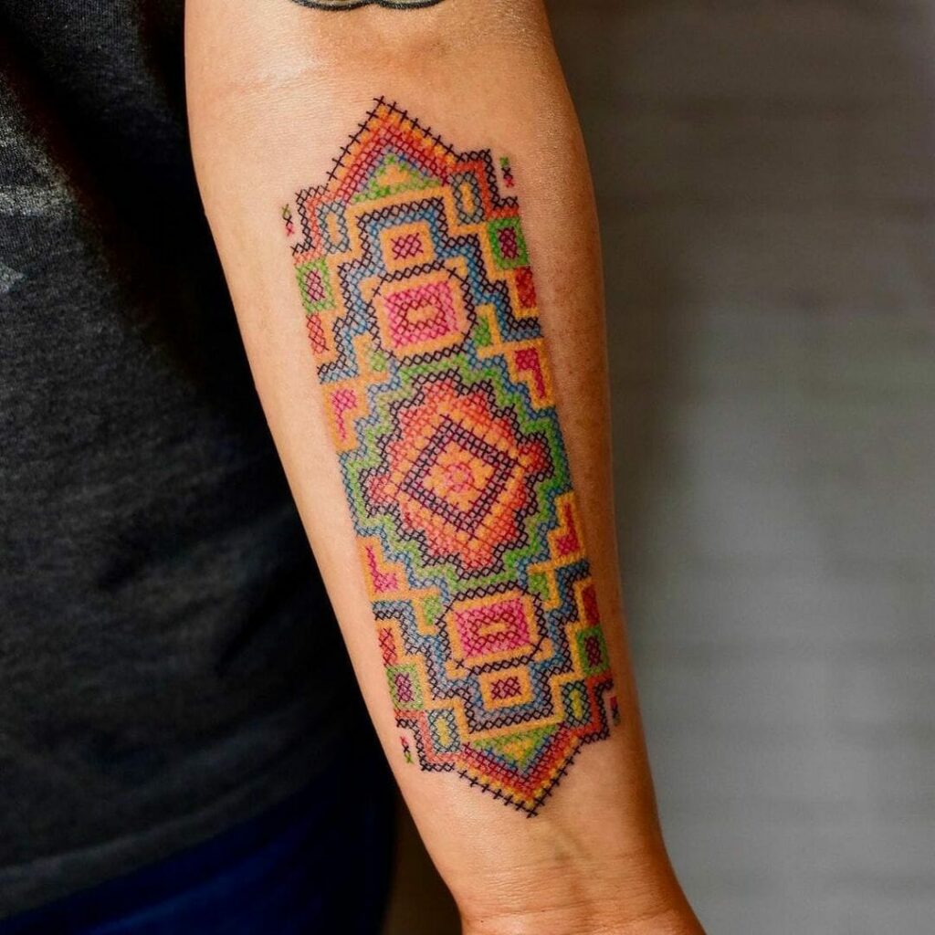 Stunning Patchwork Quilt Cross-Stitched Tattoo Designs