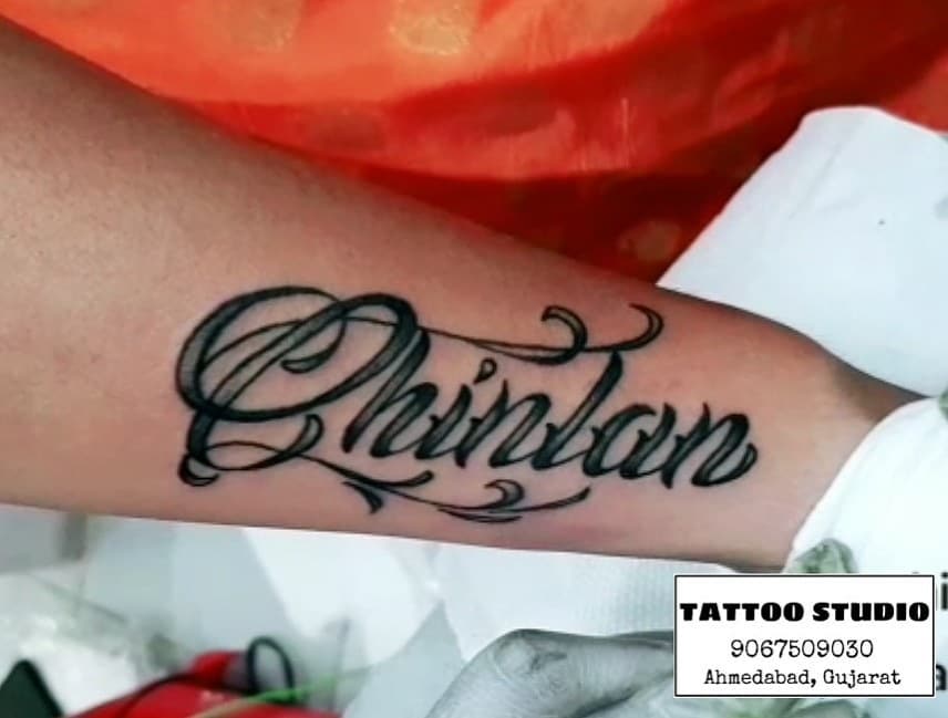 Stylish Calligraphy Art Name On Hand Tattoo