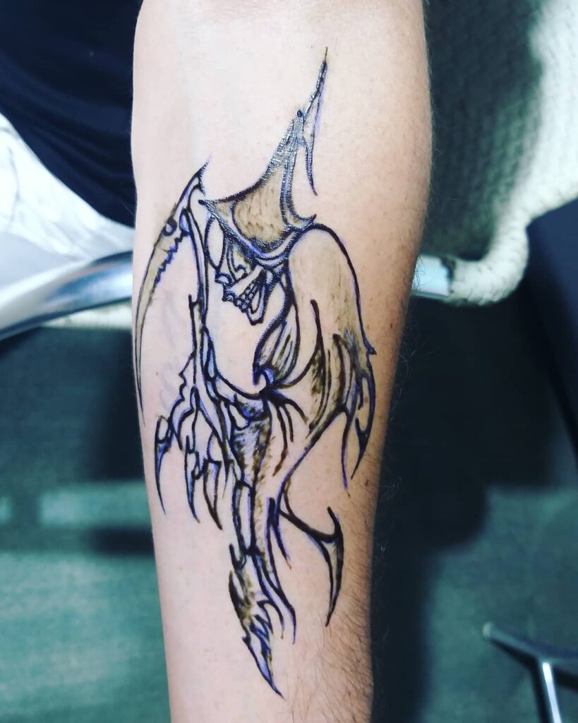 Stylized Grim Reaper Black Ink Tattoo