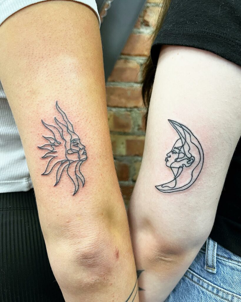 Sun And Matching Crescent Moon Tattoos