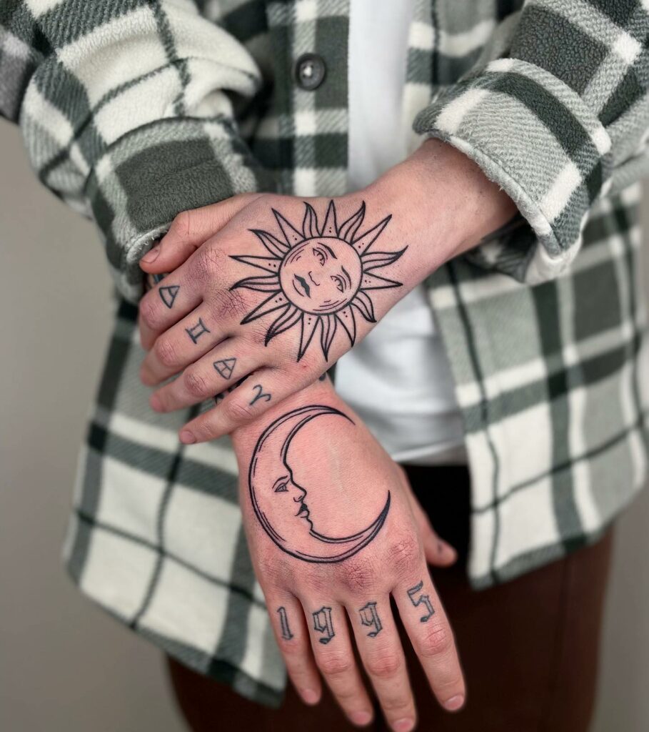 Sun And Moon Back Of The Hand Tattoos