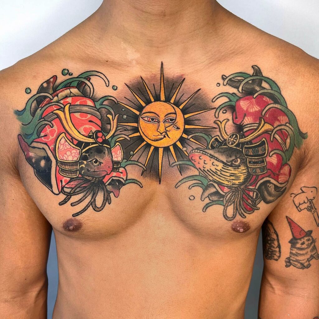 17 Chest Piece Tattoo Ideas That Will Blow Your Mind   Sun And Moon Chest Tattoo 1024x1024 