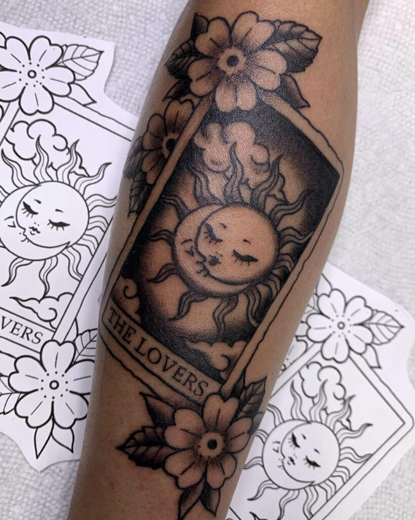 Sun And Moon Lovers Card Tattoo