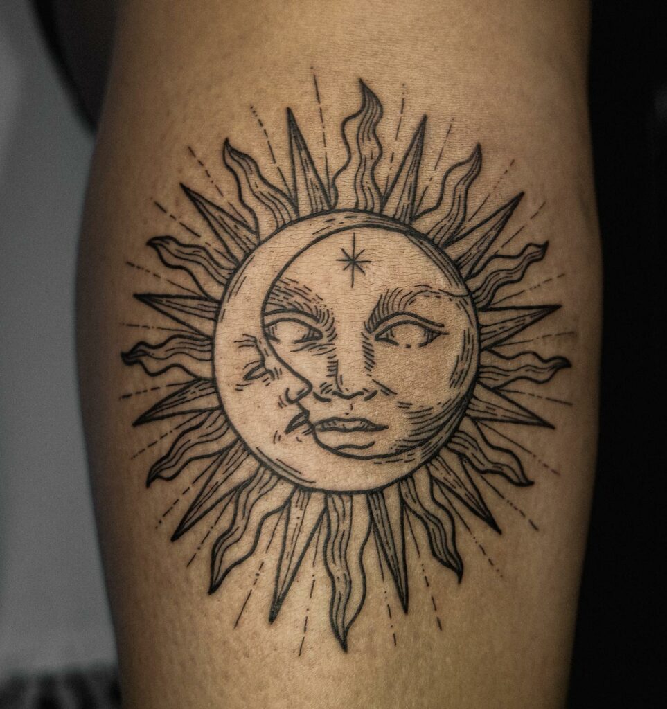 Sun And Moon Minimalistic Tattoo On Forearm