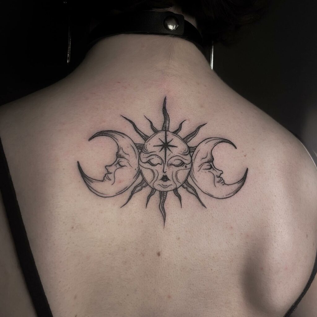 Sun And Moon Tattoos On The Back
