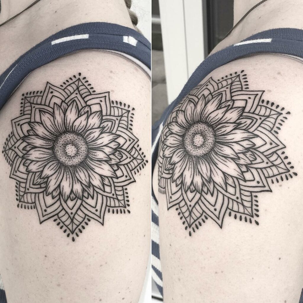 Todays efforts  all with spectraedgex fkirons sunflowertattoo  sunflower mandalatattoo mandala   Sunflower mandala tattoo Sunflower  mandala Lace tattoo