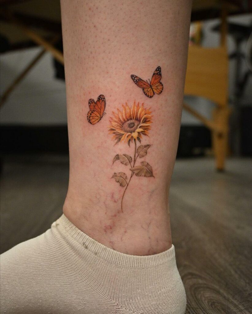 Sunflower Tattoo On Ankle