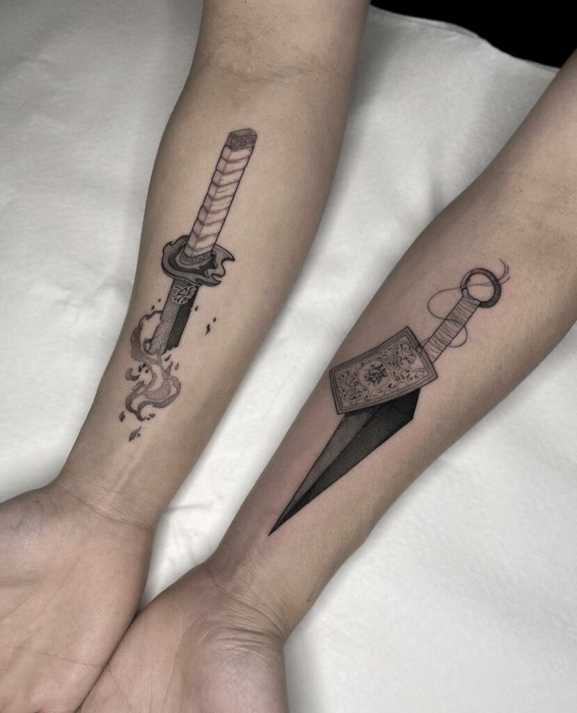 Sword Stencil Forearm Tattoo